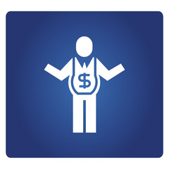 people and money in belly icon in blue background