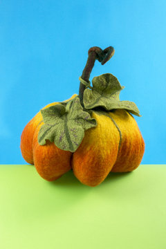 Pumpkin handmade from felted wool for celebration of Halloween