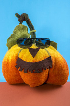 Pumpkin handmade from felted wool for celebration of Halloween