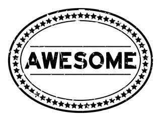 Grunge black awesome word oval rubber seal stamp on white background