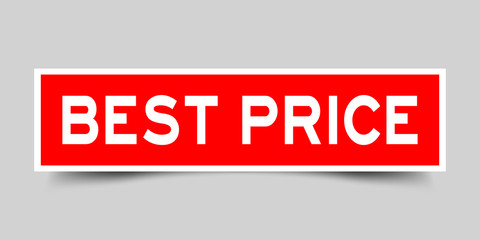 Red color label sticker in word best offer on gray background