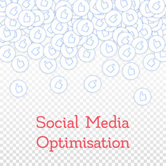 Social media icons. Social media optimisation concept. Falling scattered thumbs up. Scatter top grad