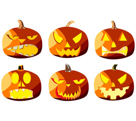 Obraz premium Set of six pumpkins for Halloween, objects isolated on white background