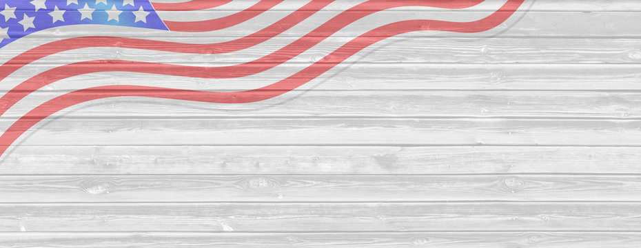 American flag on wooden background banner