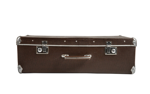 brown leather suitcase