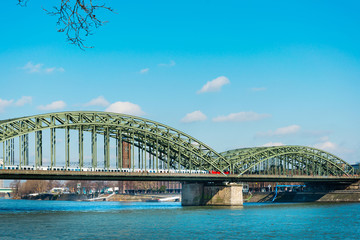 COLOGNE, GERMANY- March 14, 2018 : Hohenzollern Bridge, is a bridge crossing the river Rhine in the German city of Cologne