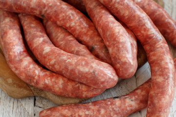 Raw Sausages close up