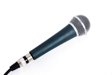 the metallic microphone, isolated on white background with copy space