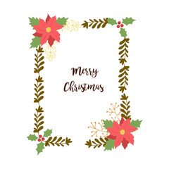 Floral frame for Christmas holiday cards with flowers Poinsettia. Vector Illustration, isolated on white background.