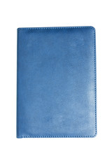 Blue cover of notebook on white background.
