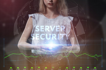 The concept of business, technology, the Internet and the network. A young entrepreneur working on a virtual screen of the future and sees the inscription: Server security
