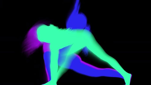 amazing female yoga instructor made into a colourful shadows abstract pattern