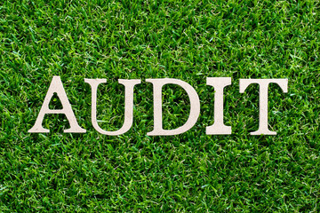Wood letter in word audit on artificial green grass background