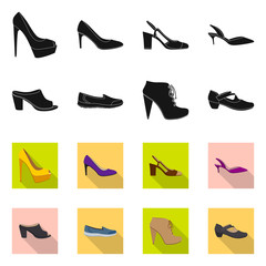 Vector illustration of footwear and woman symbol. Set of footwear and foot stock vector illustration.