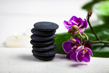 Spa treatments on wooden table.