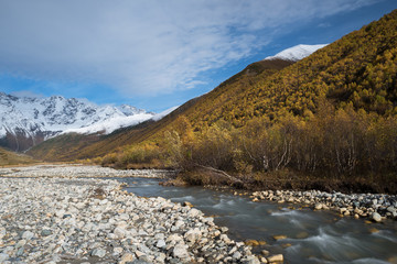 Mountain landscape with the river Enguri, Svaneti Georgia