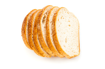 Sliced bread close up on white background