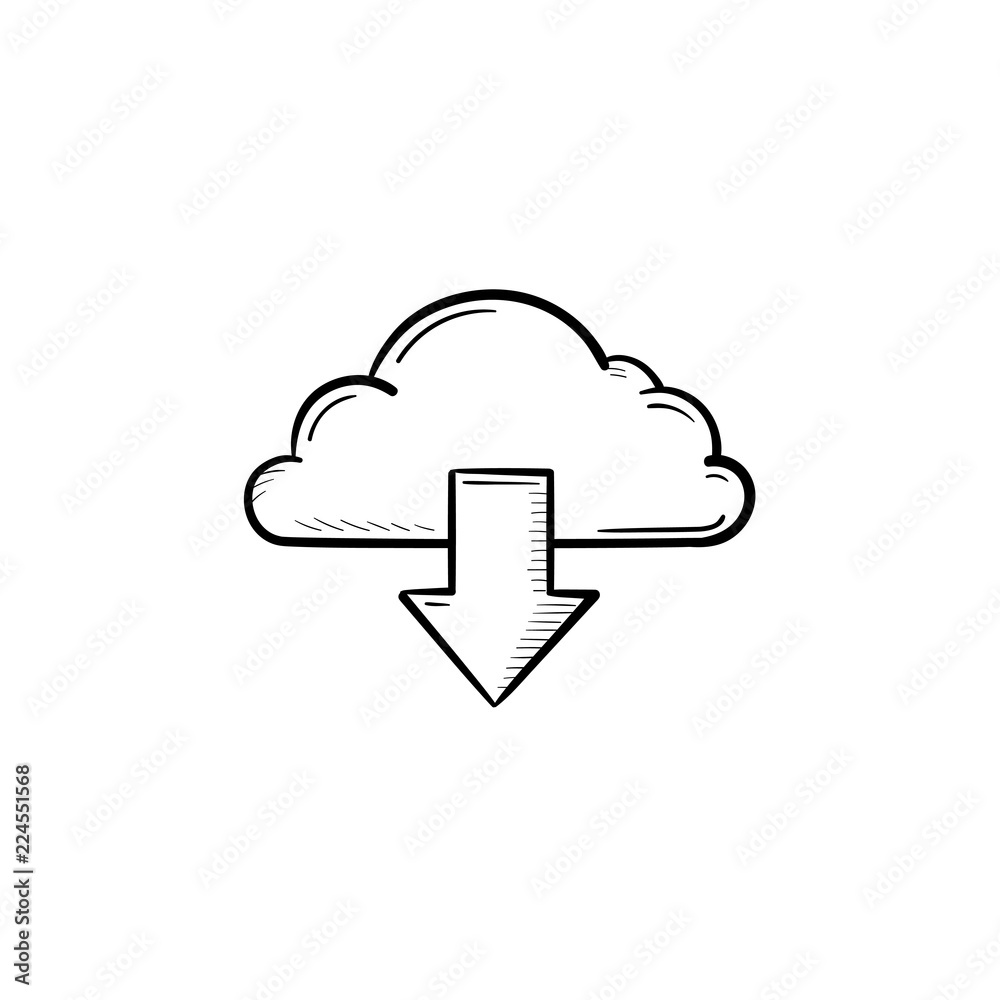 Canvas Prints cloud with arrow down hand drawn outline doodle icon. download, cloud computing, database concept. v