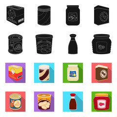 Isolated object of can and food symbol. Collection of can and package vector icon for stock.