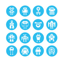 robot character icons in blue buttons
