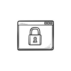 Browser window with padlock hand drawn outline doodle icon. Online security, web data protection concept. Vector sketch illustration for print, web, mobile and infographics on white background.