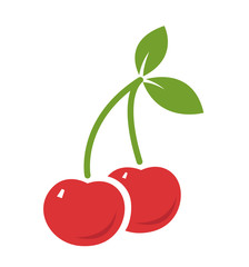 Two cherries with leaves flat icon isolated on white vector illustration 