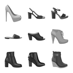 Vector design of footwear and woman symbol. Set of footwear and foot vector icon for stock.