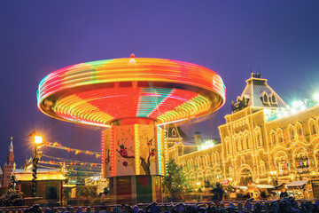 Merry go round carousel, A long exposure of a carnival ride, Christmas market, Christmas lighting...