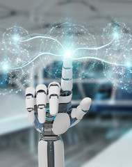 White humanoid hand using digital global network 3D rendering