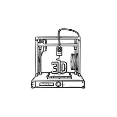 3d printer hand drawn outline doodle icon. Manufacturing, printing machine and technology concept. Vector sketch illustration for print, web, mobile and infographics on white background.