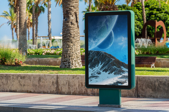 Outdoor billboard advertisement in seaside resort city