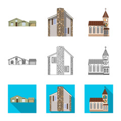Vector design of building and front icon. Set of building and roof stock vector illustration.