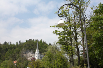 Lake Bled in Slovenia. Julian Alps. Medieval Bled Castle	