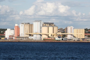 View of the industrial harbor of Helsingborg in Sweden