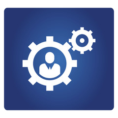 people and gears icon in blue background
