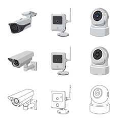 Vector illustration of cctv and camera logo. Set of cctv and system vector icon for stock.