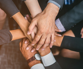 Hand of team stack hands support teamwork