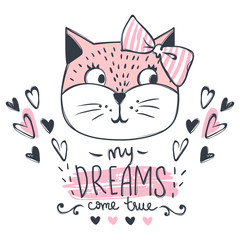 Cute cat vector design. Girly kittens. Fashion Cat's face.