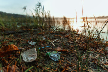 Garbage in the sea affecting marine lives Environmental problem concept World environment day