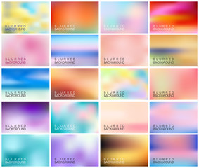 BIG set of 20 horizontal wide blurred nature backgrounds. Sunset and sunrise sea blurred background. Blurred spring flowers background set