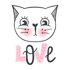 Cute cat vector design. Girly kittens. Fashion Cat's face.