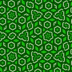 fragments of hexagonal mosaic in green color continuous pattern