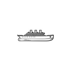 Obraz premium Ship hand drawn outline doodle icon. Cargo container, shipping and delivery, transportation concept. Vector sketch illustration for print, web, mobile and infographics on white background.