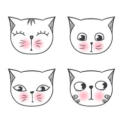 Vector series with cute fashion cats. Stylish kitten set isolated.