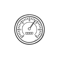 Speedometer hand drawn outline doodle icon. Speed limit gauge, speed control indicator and measurement concept. Vector sketch illustration for print, web, mobile and infographics on white background.