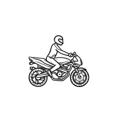 Fototapeta na wymiar Motocross rider riding bike hand drawn outline doodle icon