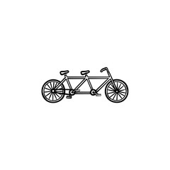 Double bicycle hand drawn outline doodle icon. Tandem bike, pleasure travel and ecological transport concept. Vector sketch illustration for print, web, mobile and infographics on white background.