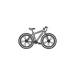 Obraz na płótnie Canvas Bicycle hand drawn outline doodle icon. Bike race and exercise, travel and speed ride, transportation concept. Vector sketch illustration for print, web, mobile and infographics on white background.