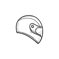 Motorcycle helmet hand drawn outline doodle icon. Motorbike protection and speed, safety equipment concept. Vector sketch illustration for print, web, mobile and infographics on white background.