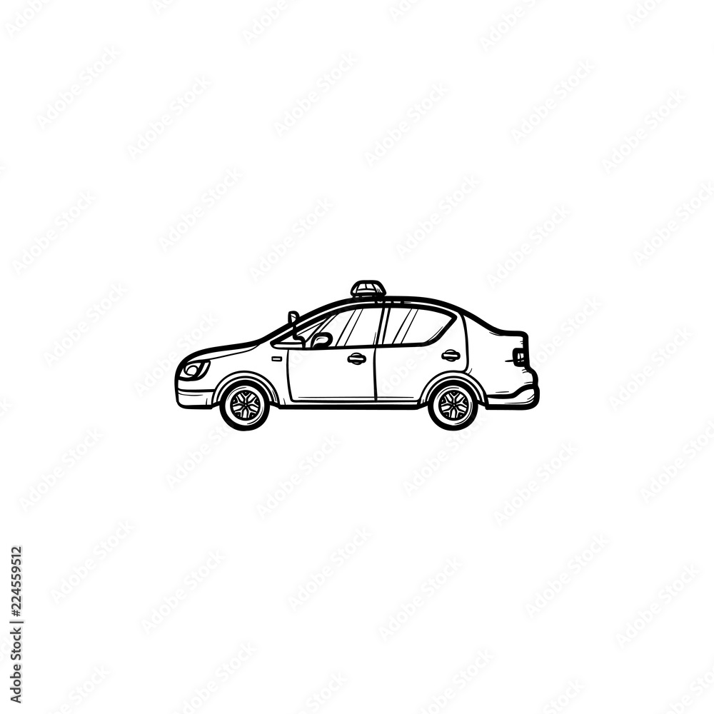 Canvas Prints police car with siren side view hand drawn outline doodle icon. police patrol, crime security and la